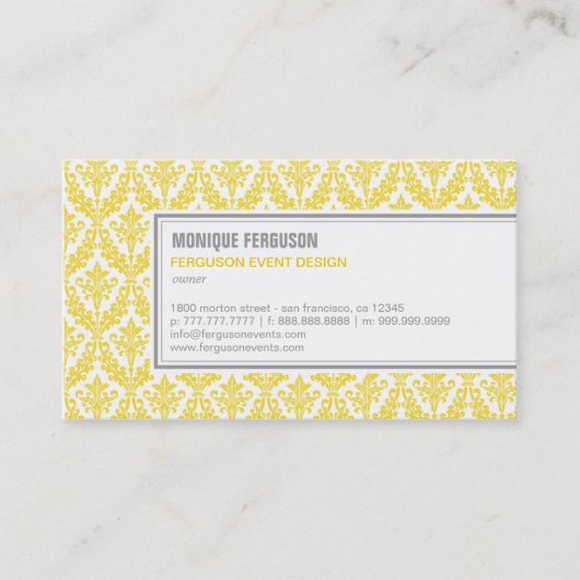 Classy Damask Visitekaartje - Lemon (Voorkant)