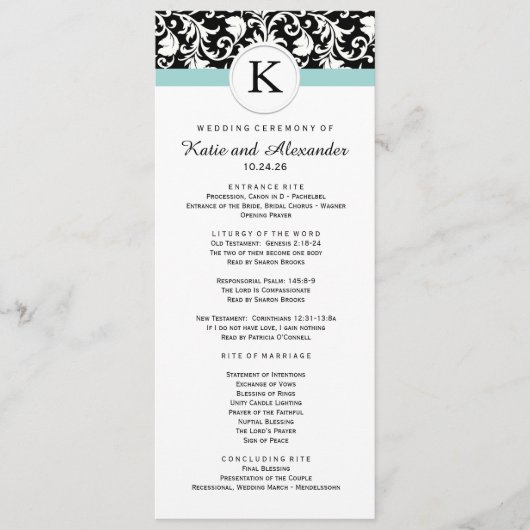 Classy Damask Wedding Program Programmakaart (Voorkant)