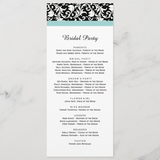 Classy Damask Wedding Program Programmakaart (Achterkant)