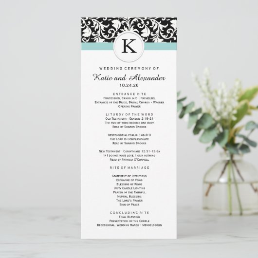 Classy Damask Wedding Program Programmakaart (Staand voorkant)