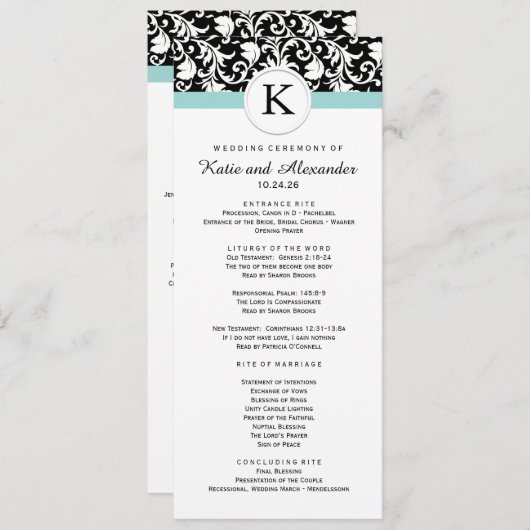 Classy Damask Wedding Program Programmakaart (Voorkant / Achterkant)