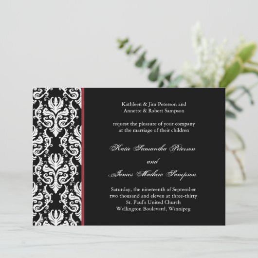 Classy Damask Wedding Uitnodiging (Staand voorkant)