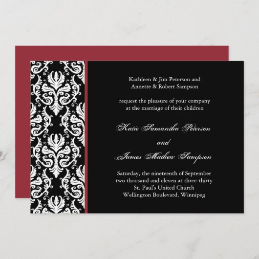 Classy Damask Wedding Uitnodiging (Voorkant / Achterkant)