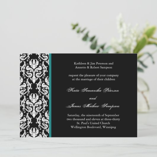 Classy Damask Wedding Uitnodiging (Staand voorkant)