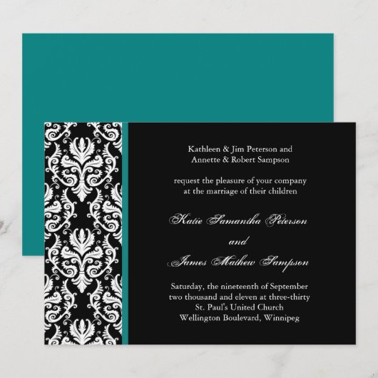 Classy Damask Wedding Uitnodiging (Voorkant / Achterkant)