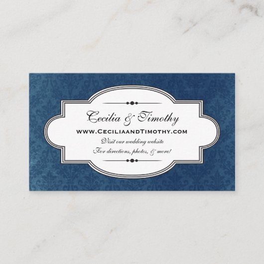 Classy Damask Wedding Website Visitekaartje (blauw Informatiekaartje (Voorkant)