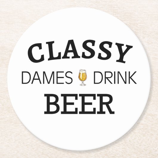 Classy Dames Drink Beer Ronde Kartonnen Onderzetter (Voorkant)