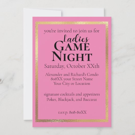 Classy Dames Game Night Party Kaart (Voorkant)