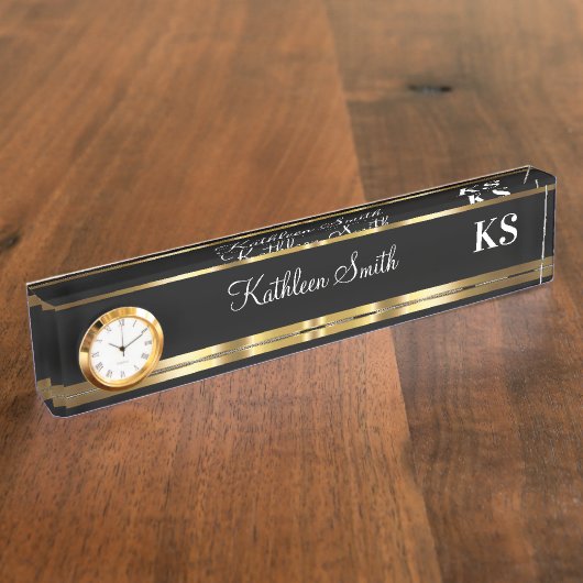 Classy Dames Monogram Kantoor Desk Name Bord Naambordje (Zijkant)