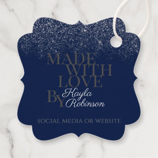 Classy Dark Blue en Silver Packaging Hartelijk dan Bedankjes Labels (Achterkant)