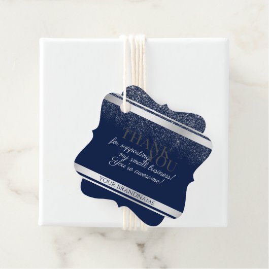Classy Dark Blue en Silver Packaging Hartelijk dan Bedankjes Labels (In situ)