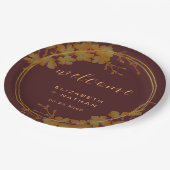 Classy Dark Burgundy & Gold Floral Welkom Papieren Bordje (Gekanteld)