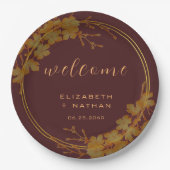 Classy Dark Burgundy & Gold Floral Welkom Papieren Bordje (Voorkant)