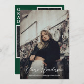 Classy Dark Green Photo Collage Afstuderen Aankondiging (Voorkant / Achterkant)