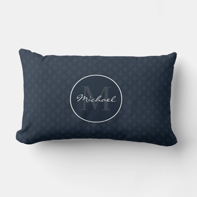 Classy Dark Navy Blue Custom Monogram Kussen (Voorkant)