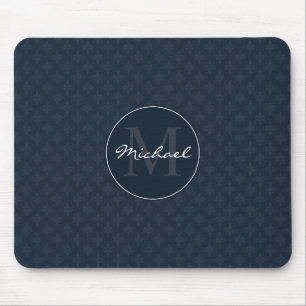 Classy Dark Navy Blue Custom Monogram Muismat