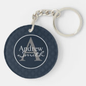 Classy Dark Navy Blue Custom Monogram Sleutelhanger (Achterkant)
