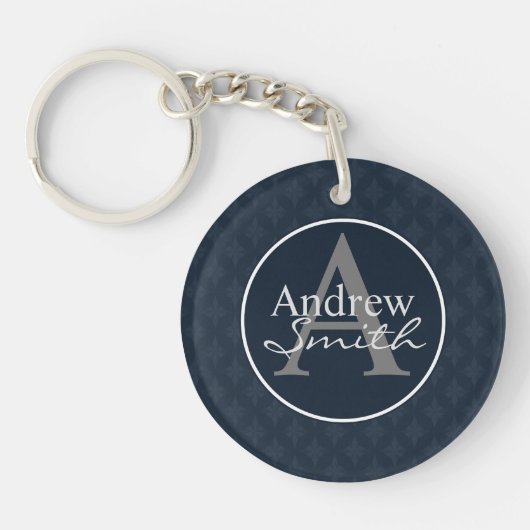 Classy Dark Navy Blue Custom Monogram Sleutelhanger (Voorkant)