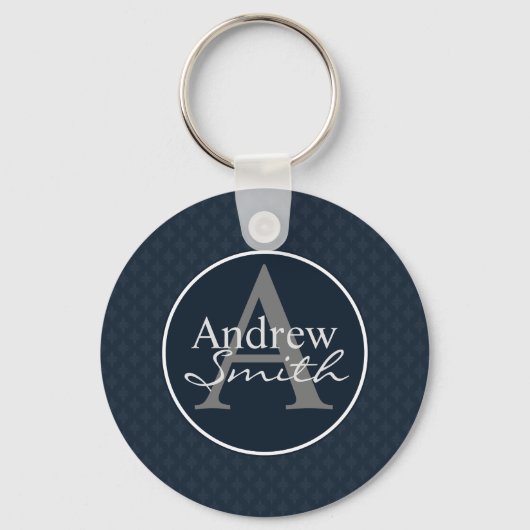 Classy Dark Navy Blue Custom Monogram Sleutelhanger (Voorkant)