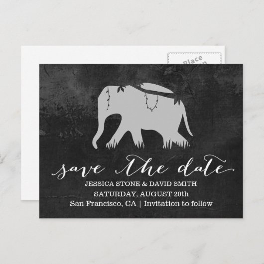 Classy Dark Oerwoud Elephant Wedding Save the Date Aankondigingskaart (Voorkant / Achterkant)