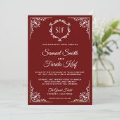 Classy Dark Red  Monogram Weddenschap Kaart (Staand voorkant)