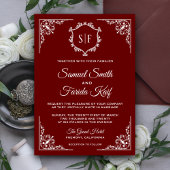 Classy Dark Red Monogram Weddenschap Kaart