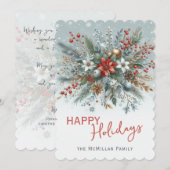 Classy Dark Red Teal Blue Floral Holiday Wreath Feestdagenkaart (Voorkant / Achterkant)