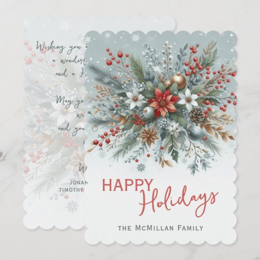 Classy Dark Red Teal Blue Floral Holiday Wreath Feestdagenkaart (Voorkant / Achterkant)