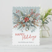 Classy Dark Red Teal Blue Floral Holiday Wreath Feestdagenkaart (Staand voorkant)