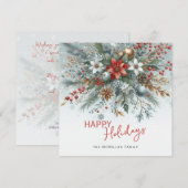 Classy Dark Red Teal Blue Floral Holiday Wreath Feestdagenkaart (Voorkant / Achterkant)