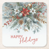 Classy Dark Red Teal Blue Floral Holiday Wreath Kartonnen Onderzetters (Voorkant)