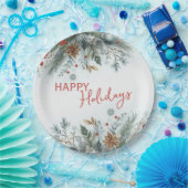 Classy Dark Red Teal Blue Floral Holiday Wreath Papieren Bordje (Feest)