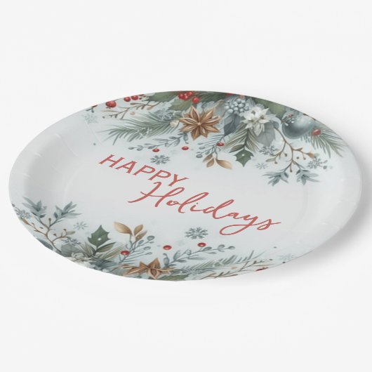 Classy Dark Red Teal Blue Floral Holiday Wreath Papieren Bordje (Gekanteld)