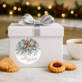 Classy Dark Red Teal Blue Floral Holiday Wreath Ronde Sticker