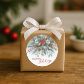 Classy Dark Red Teal Blue Floral Holiday Wreath Ronde Sticker