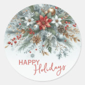 Classy Dark Red Teal Blue Floral Holiday Wreath Ronde Sticker (Voorkant)