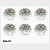 Classy Dark Red Teal Blue Floral Holiday Wreath Ronde Sticker (Vel)