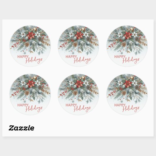 Classy Dark Red Teal Blue Floral Holiday Wreath Ronde Sticker (Vel)