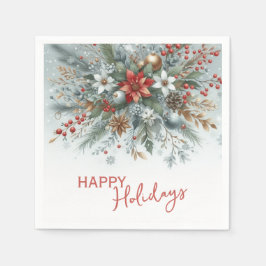 Classy Dark Red Teal Blue Floral Holiday Wreath Servet