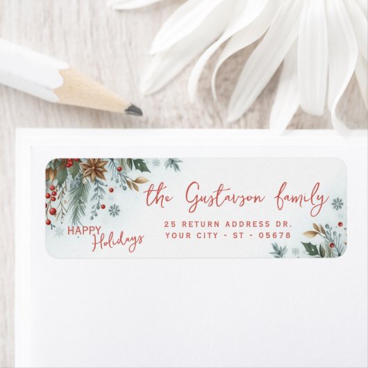 Classy Dark Red Teal Blue Green Floral Wreath Etiket (Insitu)