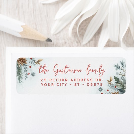 Classy Dark Red Teal Blue Green Floral Wreath Etiket (Insitu)