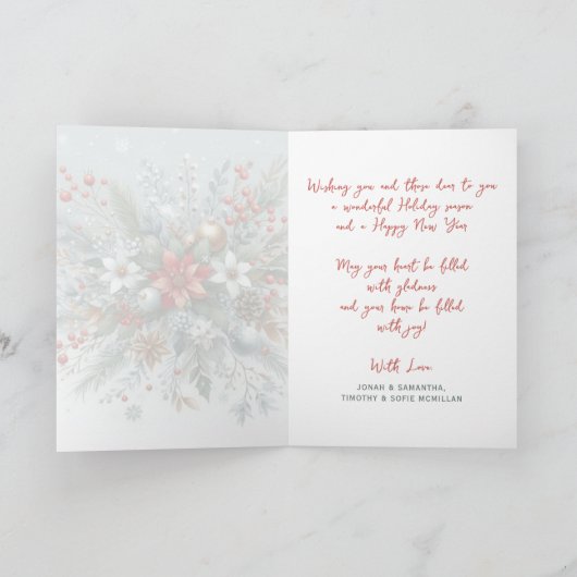 Classy Dark Red Teal Blue Green Floral Wreath Feestdagen Kaart (Binnen)