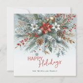 Classy Dark Red Teal Blue Green Floral Wreath Feestdagenkaart (Voorkant)