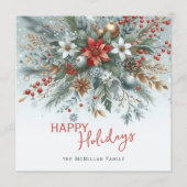 Classy Dark Red Teal Blue Green Floral Wreath Feestdagenkaart (Voorkant)