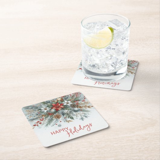 Classy Dark Red Teal Blue Green Floral Wreath Kartonnen Onderzetters (Insitu)