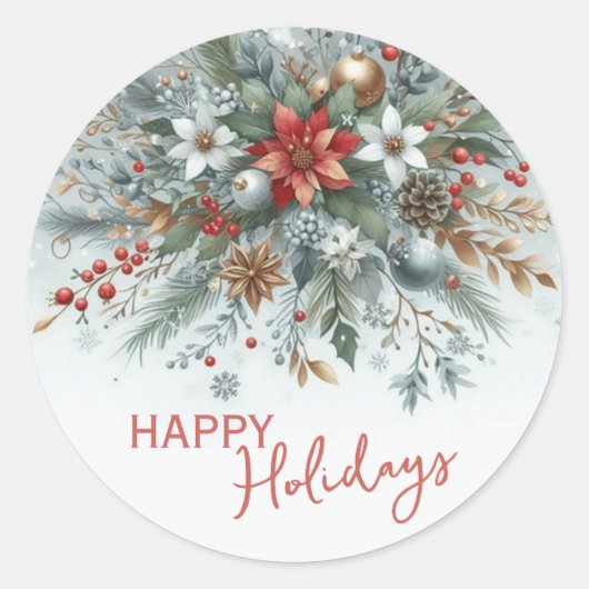 Classy Dark Red Teal Blue Green Floral Wreath Ronde Sticker (Voorkant)