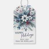 Classy Dark Teal Blue Red Floral Holiday Wreath Cadeaulabel (Voorkant)