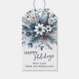 Classy Dark Teal Blue Red Floral Holiday Wreath Cadeaulabel