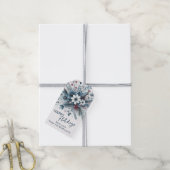 Classy Dark Teal Blue Red Floral Holiday Wreath Cadeaulabel (Met Touw)