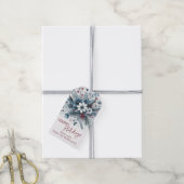Classy Dark Teal Blue Red Floral Holiday Wreath Cadeaulabel (Met Touw)